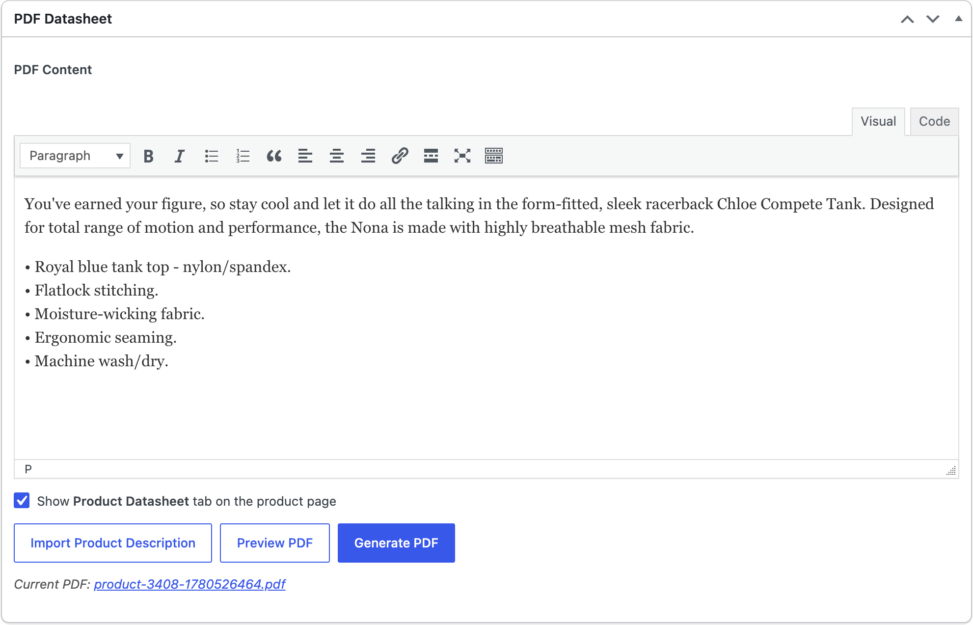 datasheet pdf generator for woocommerce intuitive product editor
